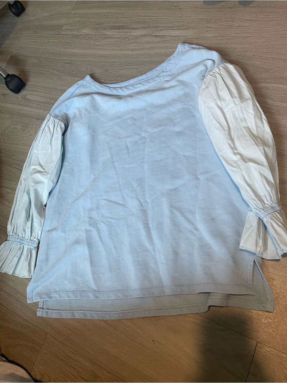 Pilcro Two-Tone Puff-Sleeve Top in Light Blue